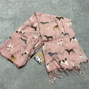 Brand New Art Studio Handmade Blush Pink Endangered Animals Dogs Scarf Wrap